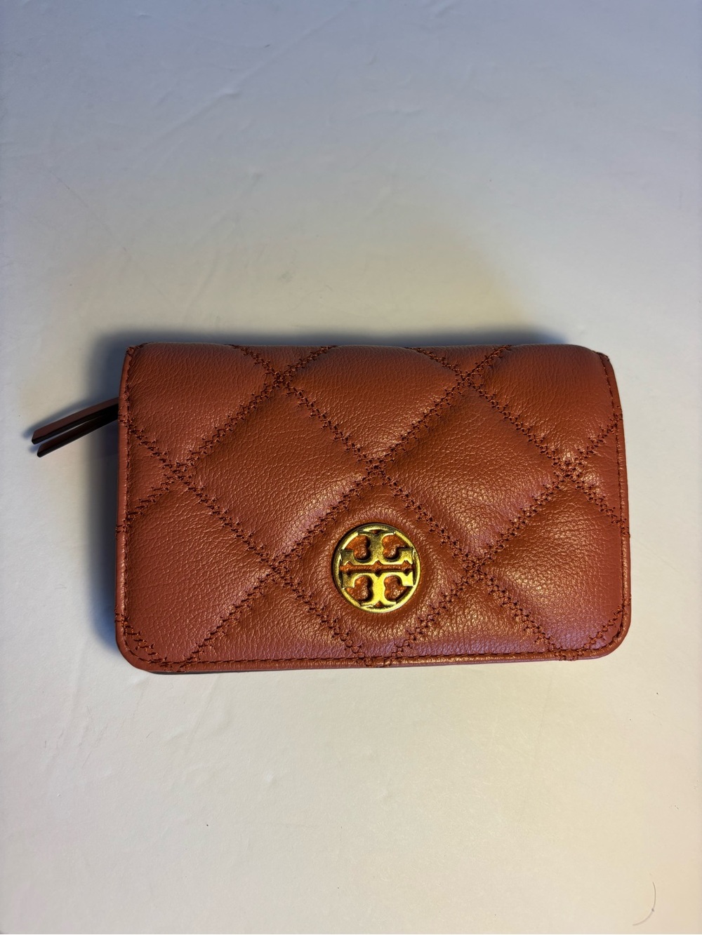 Tory Burch Quilted Leather Wallet in Pink with Gold Logo